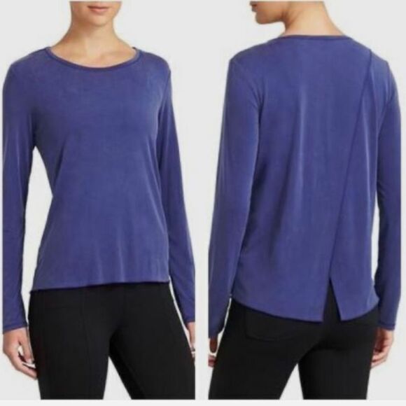 Athleta Ciao Bella Long Sleeve Split Back Top In Blue Size XL - Picture 1 of 11